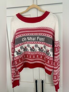 Kaisely Red, White & Gray 'Oh What Fun' Crewneck Sweater